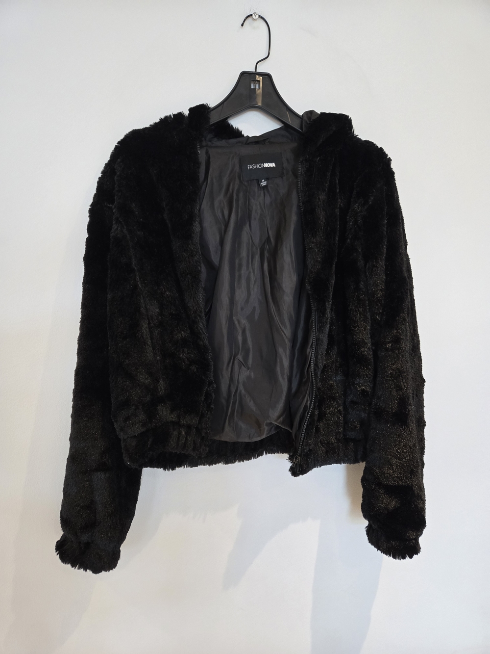 Fashion Nova Black Plush Hooded Teddy Jacket